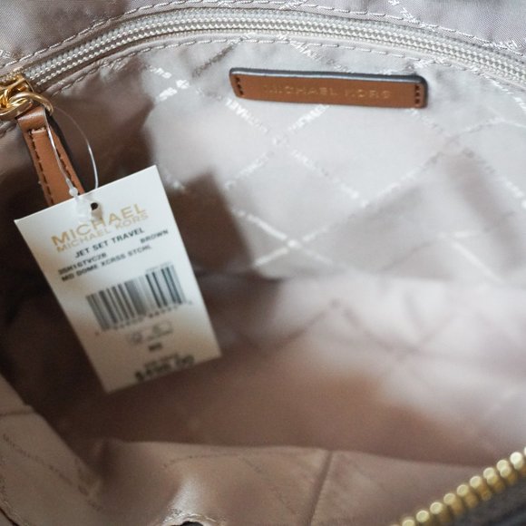 Michael Kors Jet Set Travel Medium Dome Satchel Shoulder Bag MK Brown - Picture 9 of 11